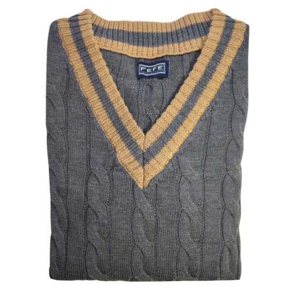Fefè Napoli - Cambridge Grey Jersey - Knitwear - Handmade in Italy - Luxury Exclusive Collection