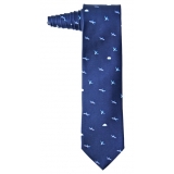 Fefè Napoli - Blue Aereoplanes Dandy Silk Tie - Ties - Handmade in Italy - Luxury Exclusive Collection