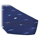 Fefè Napoli - Blue Aereoplanes Dandy Silk Tie - Ties - Handmade in Italy - Luxury Exclusive Collection
