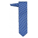 Fefè Napoli - Cravatta Seta Dandy Medaglioni Blu - Cravatte - Handmade in Italy - Luxury Exclusive Collection