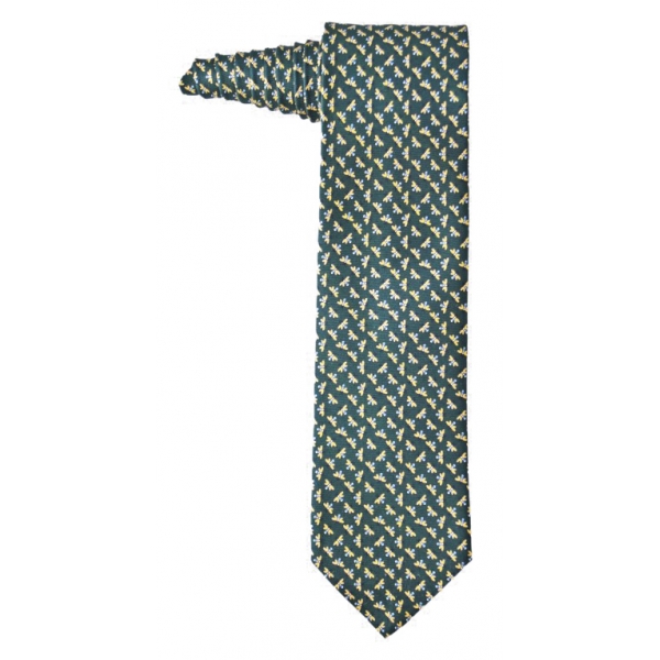 Fefè Napoli - Cravatta Seta Dandy Libellula Verde - Cravatte - Handmade in Italy - Luxury Exclusive Collection