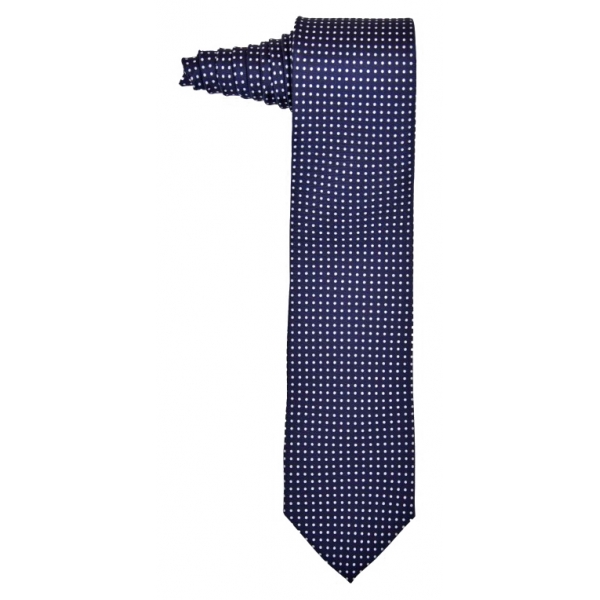 Fefè Napoli - Cravatta Seta Gentleman Pois Blu Bianco - Cravatte - Handmade in Italy - Luxury Exclusive Collection