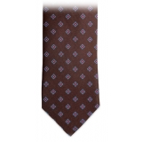 Fefè Napoli - Brown Quatrefoil Gentleman Silk Tie - Ties - Handmade in Italy - Luxury Exclusive Collection