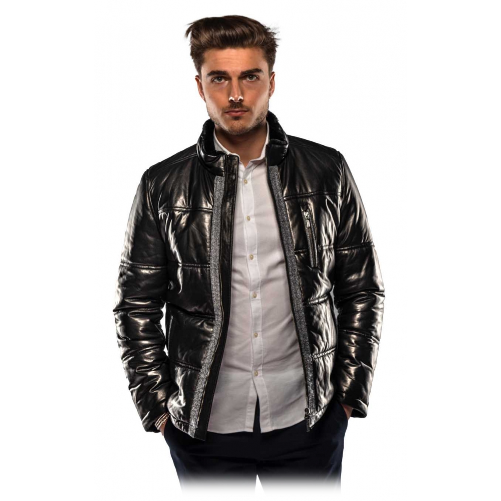 Petra Leather Puffer Jacket Black