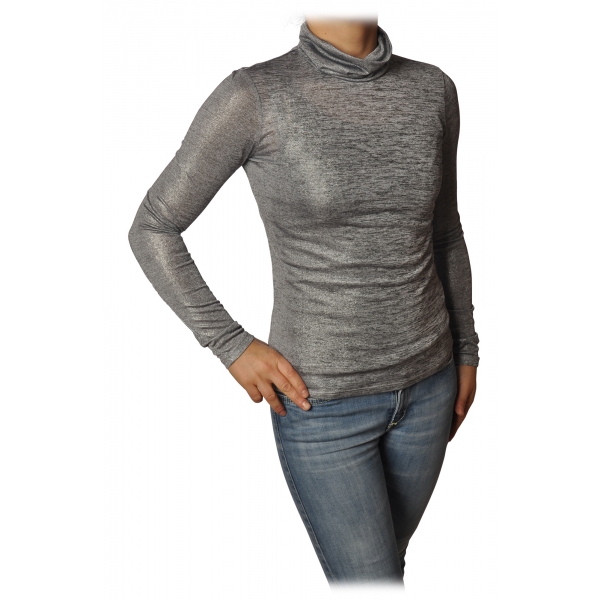 Patrizia Pepe - High Collar Sweater in Laminated Fabric - Grey - Pullover - Made in Italy - Luxury Exclusive Collection