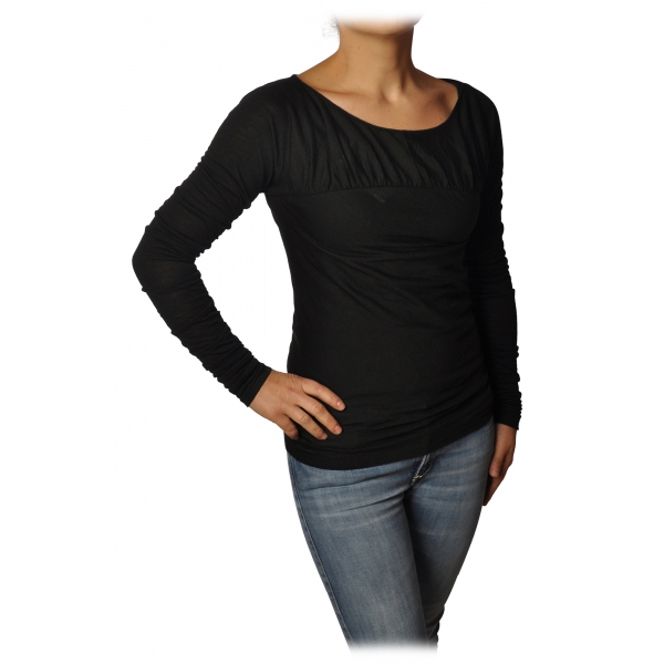 Patrizia Pepe - Sweater with Boat Neckline and Draping Detail - Black - Pullover - Made in Italy - Luxury Exclusive Collection
