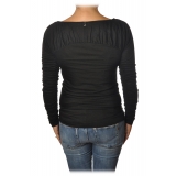 Patrizia Pepe - Sweater with Boat Neckline and Draping Detail - Black - Pullover - Made in Italy - Luxury Exclusive Collection