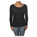 Patrizia Pepe - Sweater with Boat Neckline and Draping Detail - Black - Pullover - Made in Italy - Luxury Exclusive Collection