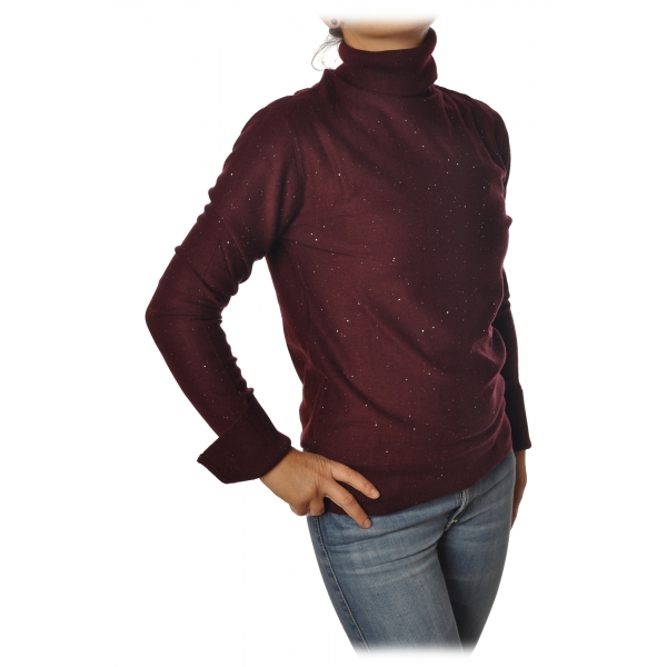 Patrizia Pepe - High Neck Sweater with Micro Sequins - Bordeaux - Pullover - Made in Italy - Luxury Exclusive Collection