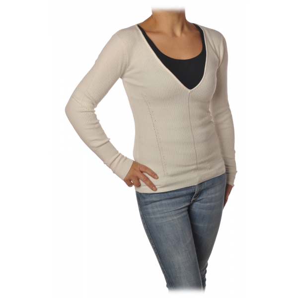 Patrizia Pepe - Elasticized Sweater with V-neck - White - Pullover - Made in Italy - Luxury Exclusive Collection