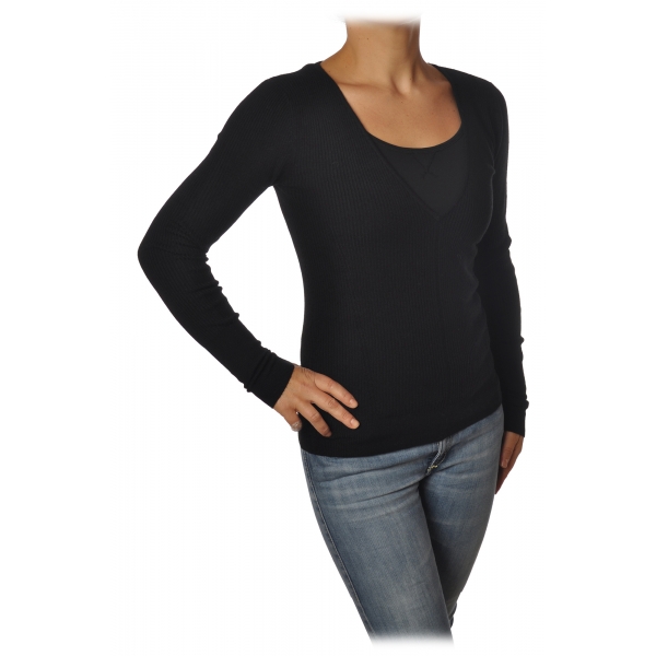 Patrizia Pepe - Elasticized Sweater with V-neck - Black - Pullover - Made in Italy - Luxury Exclusive Collection