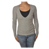 Patrizia Pepe - Elasticized Sweater with V-neck - Grey - Pullover - Made in Italy - Luxury Exclusive Collection