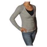 Patrizia Pepe - Elasticized Sweater with V-neck - Grey - Pullover - Made in Italy - Luxury Exclusive Collection