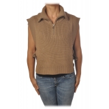 Patrizia Pepe - Vest with Zip Closure and Bow Detail - Beige - Pullover - Made in Italy - Luxury Exclusive Collection