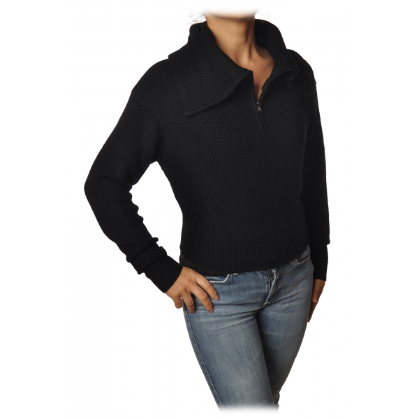 Patrizia Pepe - Short Shirt with Zip Closure - Black - Pullover - Made in Italy - Luxury Exclusive Collection