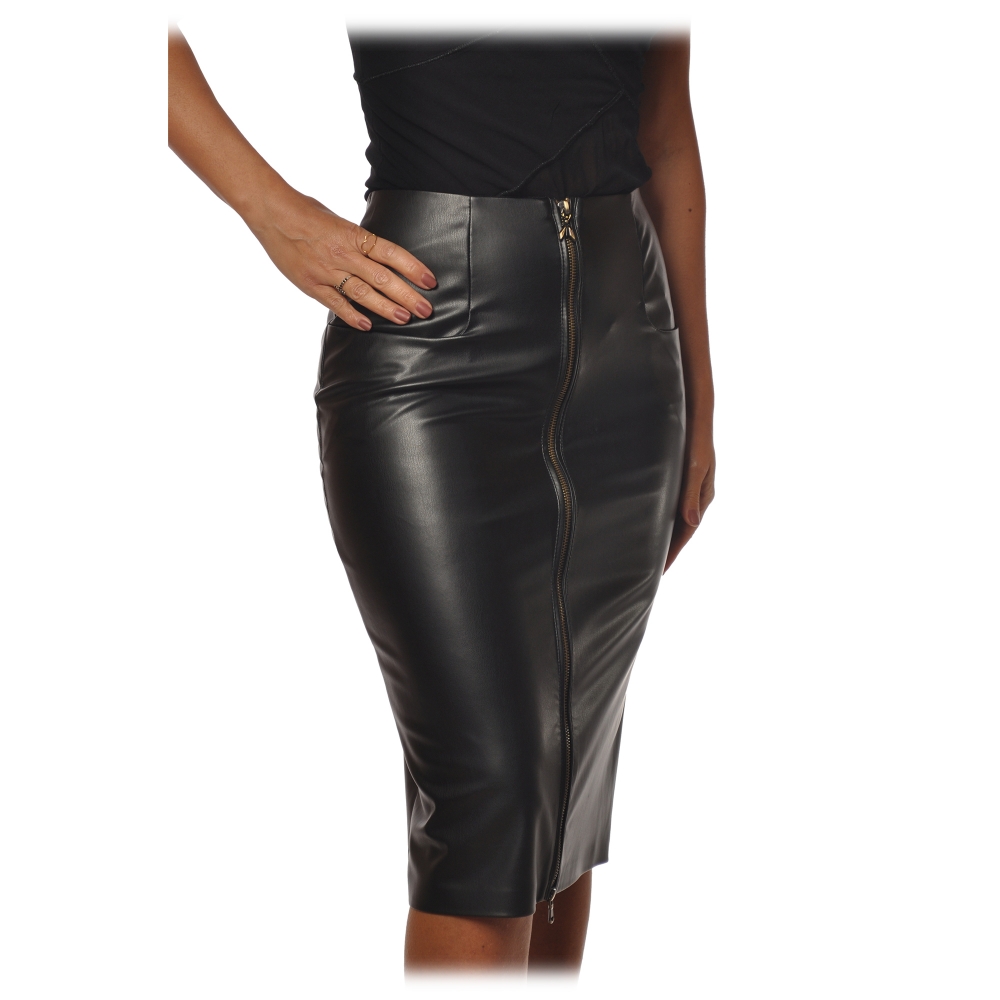 Patrizia Pepe - Midi Sheath Skirt in Faux Leather - Black - Skirt ...