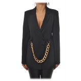 Patrizia Pepe - Double Breasted Jacket with Chain Detail - Black - Jacket - Made in Italy - Luxury Exclusive Collection