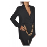 Patrizia Pepe - Double Breasted Jacket with Chain Detail - Black - Jacket - Made in Italy - Luxury Exclusive Collection