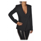 Patrizia Pepe - Double Breasted Collarless Jacket - Black - Jacket - Made in Italy - Luxury Exclusive Collection