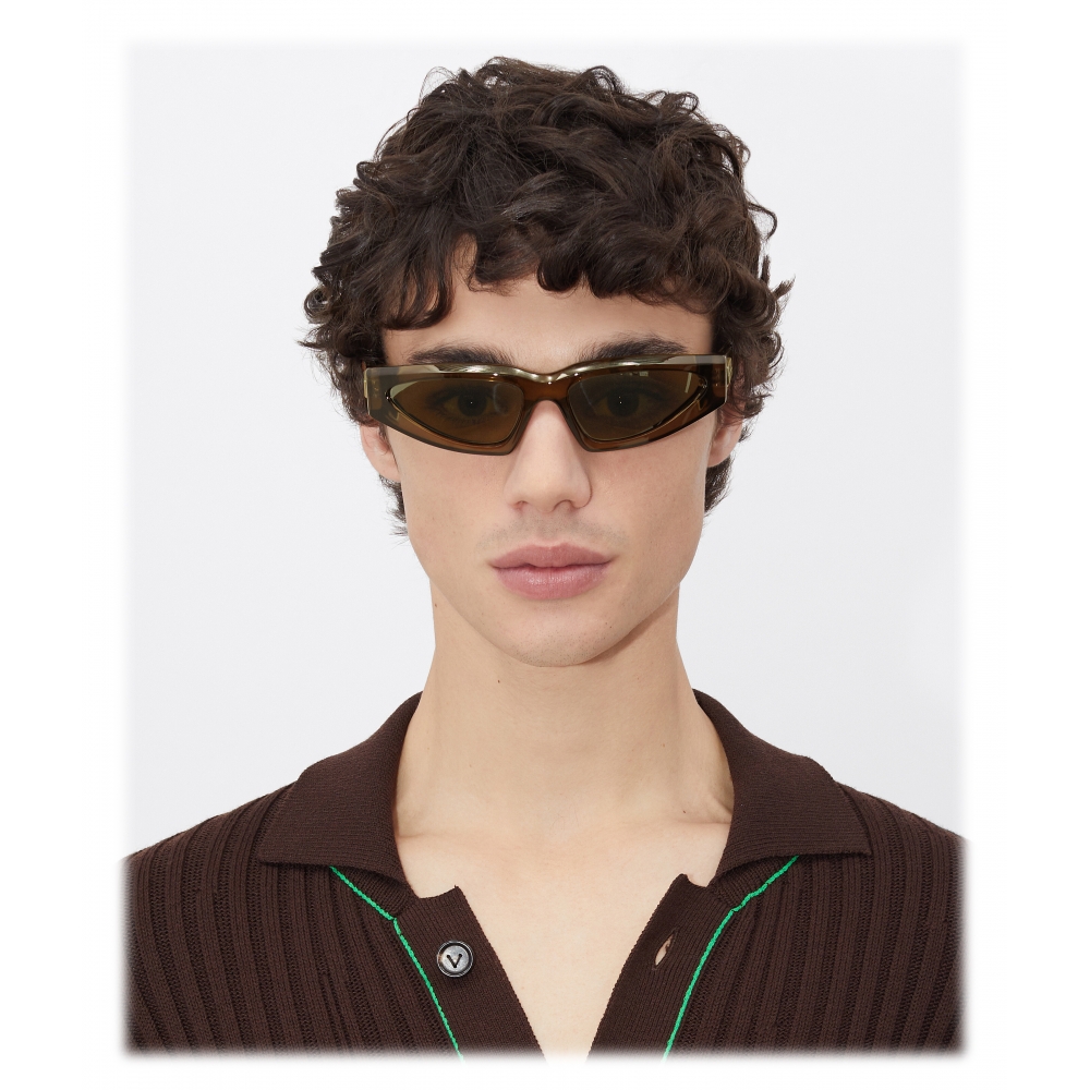 Bottega Veneta - Acetate Triangular Wrap Around Sunglasses - Brown Bronze -  Bottega Veneta Eyewear - Avvenice