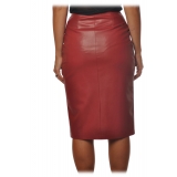 Patrizia Pepe - Midi Sheath Skirt in Faux Leather - Red - Skirt - Made in Italy - Luxury Exclusive Collection