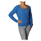 Patrizia Pepe - Sweater with Gold Chain Detail - Royal Blue - Pullover - Made in Italy - Luxury Exclusive Collection
