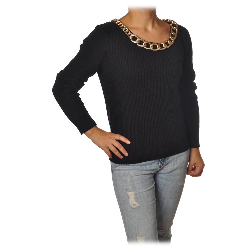 Patrizia Pepe - Sweater with Gold Chain Detail - Black - Pullover - Made in  Italy - Luxury Exclusive Collection - Avvenice