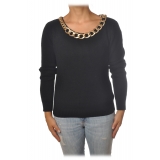 Patrizia Pepe - Sweater with Gold Chain Detail - Black - Pullover - Made in Italy - Luxury Exclusive Collection