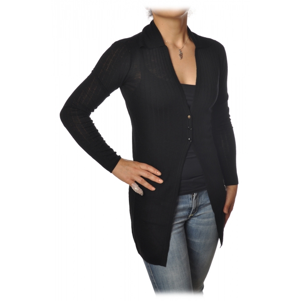 Patrizia Pepe - Long Cardigan with Button Closure - Black - Pullover - Made in Italy - Luxury Exclusive Collection