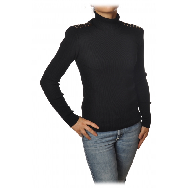 Patrizia Pepe - Sweater with Shoulder Straps and Studs Detail - Black - Pullover - Made in Italy - Luxury Exclusive Collection
