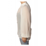 Patrizia Pepe - Blusa Plisse con Collo Coreano - Bianco - Camicia - Made in Italy - Luxury Exclusive Collection