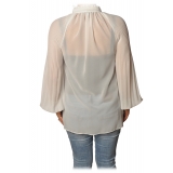Patrizia Pepe - Pleated Blouse with Korean Collar - White - Shirt - Made in Italy - Luxury Exclusive Collection