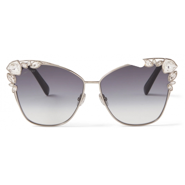 Jimmy Choo - Kyla - Silver Cat-Eye Sunglasses with Swarovski Crystals - Jimmy Choo Eyewear