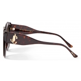 Jimmy Choo - Leone - Dark Havana Cat-Eye Sunglasses with JC Logo - Jimmy Choo Eyewear