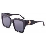 Jimmy Choo - Eleni - Black Square-Frame Sunglasses with Crystal-Embellished JC Monogram - Jimmy Choo Eyewear