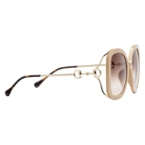 Gucci - Rectangular Sunglasses with Horsebit - Beige Injection - Gucci Eyewear