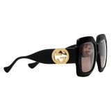 Gucci - Rectangular Sunglasses with Chain - Black Injection - Gucci Eyewear