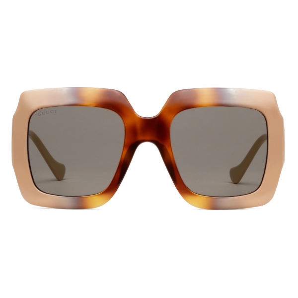 Gucci - Rectangular Sunglasses with Chain - Tortoiseshell Injection - Gucci Eyewear