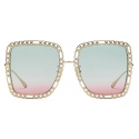 Gucci - Rectangular Sunglasses with Chain - Gold Light Blue Red - Gucci Eyewear