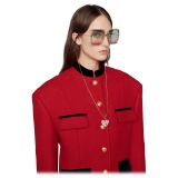 Gucci - Occhiali da Sole Rettangolari con Catena - Oro Azzurro Rosso - Gucci Eyewear
