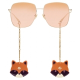 Gucci - Occhiali da Sole Rettangolari con Pendente - Oro Arancione Rosa - Gucci Eyewear