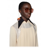 Gucci - Occhiali da Sole Rettangolari con Pendente - Oro Arancione Rosa - Gucci Eyewear