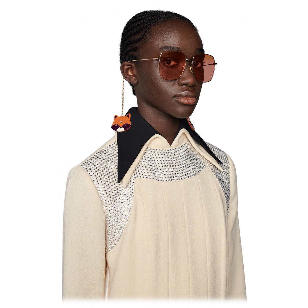 Gucci - Pince-nez Round-Frame Sunglasses - Gold Orange Pink - Gucci ...