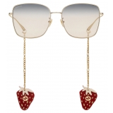 Gucci - Occhiali da Sole con Ponte Basso - Oro Blu Scuro Rosa Chiaro - Gucci Eyewear