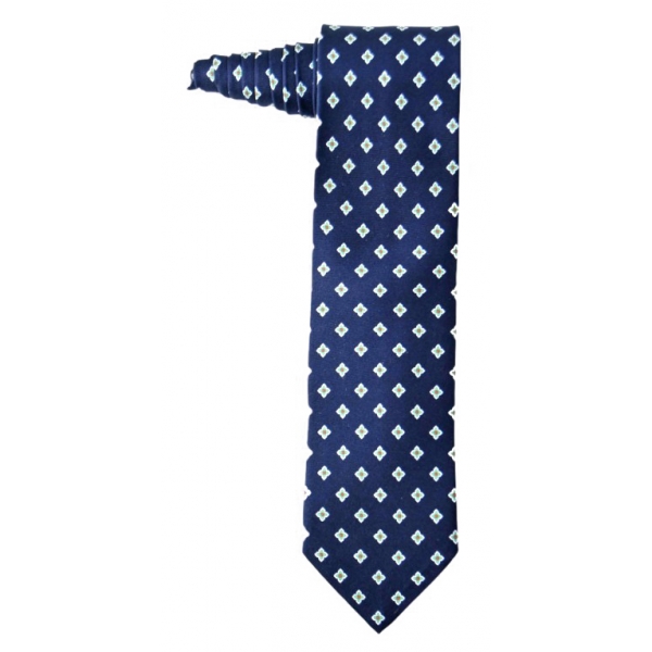 Fefè Napoli - Cravatta Seta Gentleman Quadrifoglio Blu - Cravatte - Handmade in Italy - Luxury Exclusive Collection