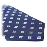 Fefè Napoli - Blue Quatrefoil Gentleman Silk Tie - Ties - Handmade in Italy - Luxury Exclusive Collection