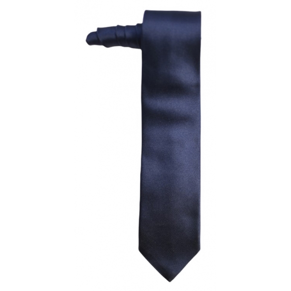 Fefè Napoli - Blue Solid Color Gentleman Silk Tie - Ties - Handmade in Italy - Luxury Exclusive Collection