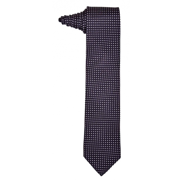 Fefè Napoli - Cravatta Seta Gentleman Nera Pois Bianchi - Cravatte - Handmade in Italy - Luxury Exclusive Collection