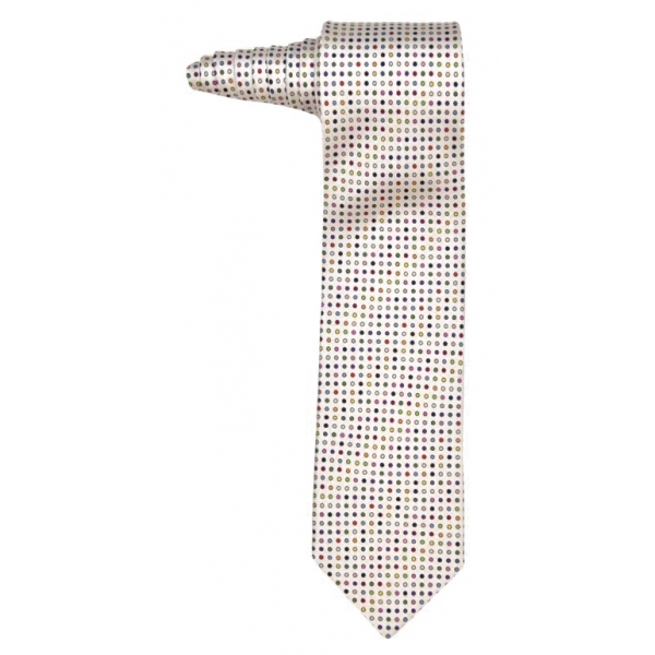 Fefè Napoli - White Multicolor Pois Gentleman Silk Tie - Ties - Handmade in Italy - Luxury Exclusive Collection
