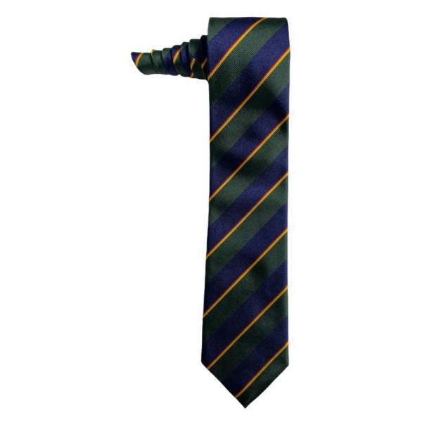 Fefè Napoli - Blue Green Regimental Business Silk Tie - Ties - Handmade in Italy - Luxury Exclusive Collection